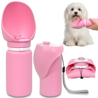 2 in 1 Foldable Dog Water Bottle, Leakproof Portable Pet Dispenser, Grey