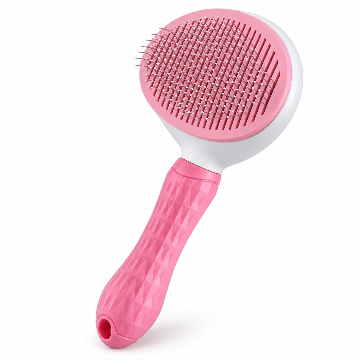 Dog Brush for Shedding and Cat Grooming, Self-Cleaning Slicker Brush with Rounded Pin Tips, Textured Handle and Hair Release Button, Gray