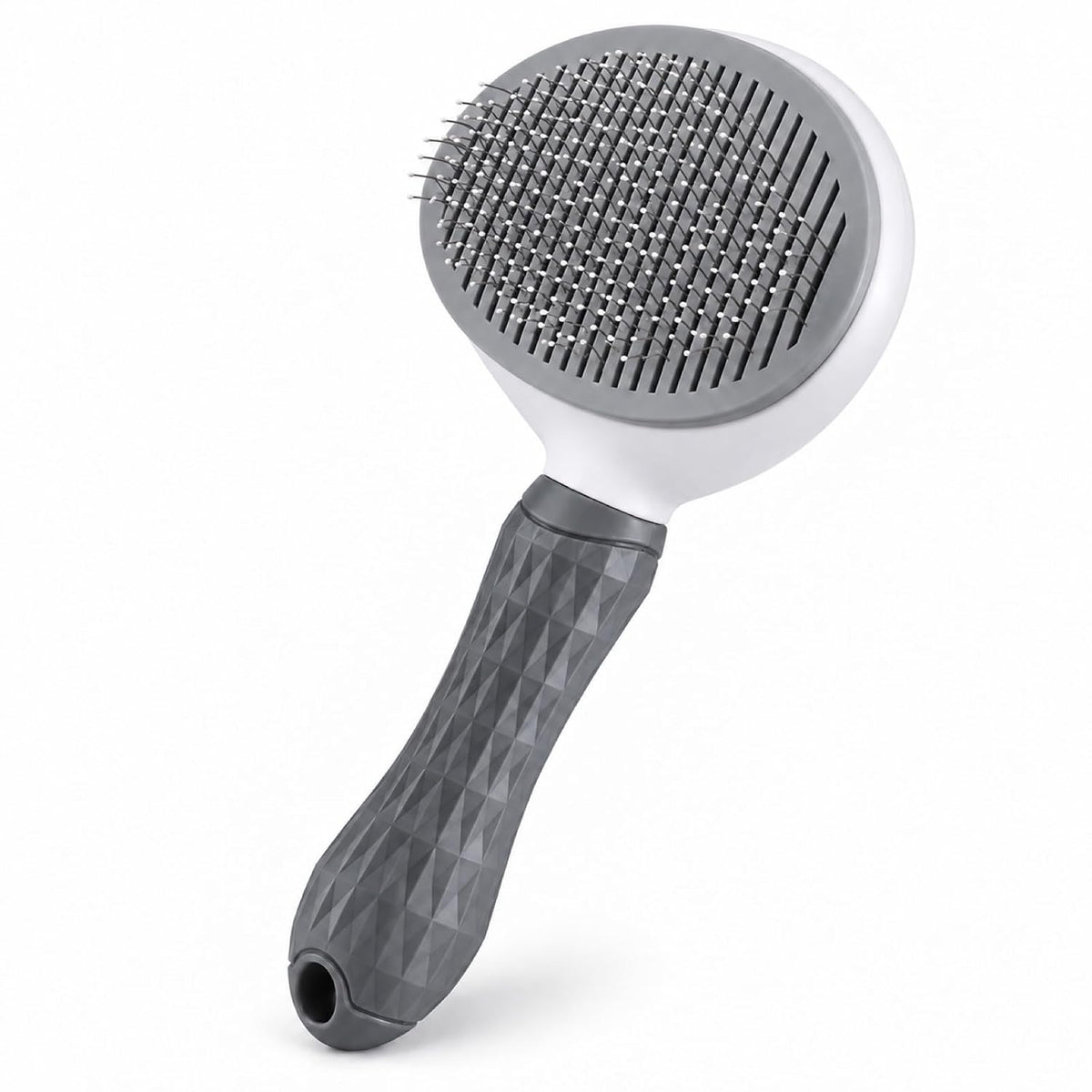 Dog Brush for Shedding and Cat Grooming, Self-Cleaning Slicker Brush with Rounded Pin Tips, Textured Handle and Hair Release Button, Gray