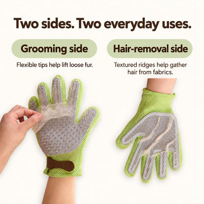 PetPals Single Pet Hair Removal Glove, Double-Sided Cat Grooming Glove