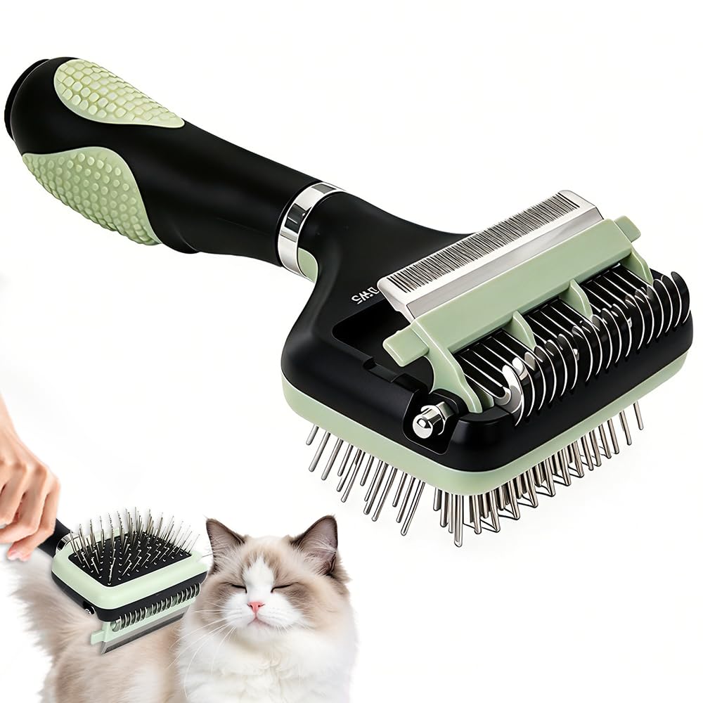 3-in-1 Multifunctional Pet Grooming Brush, Dematting Comb + Deshedding Blade + Massage Pin Comb, Removes Tangles & Loose Fur, Grooming & Interactive Massaging Tool for Cats & Dogs