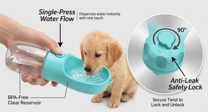 Portable Dog Water Bottle with Food Container & Filter, 12oz Travel Pet Water Dispenser for Hiking, Camping & Beach