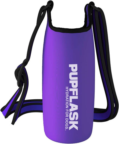 Tuff Pupper PupFlask Insulated Neoprene Dog Water Bottle Holder Sling with Wide Adjustable Shoulder Strap, Great for Travel, Walking, Hiking, Portable Pet Water Bottle Holder (27 OZ, Nebulas Blue)