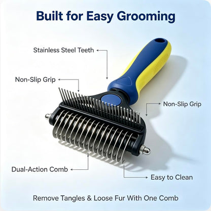 2-in-1 Pet Grooming Comb, Undercoat Rake & Deshedding Brush for Dogs&Cats