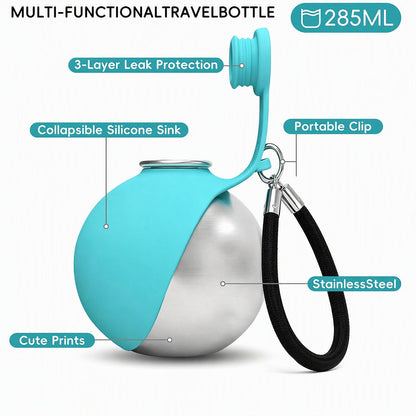 2-in-1 Portable Dog Water Bottle with Bowl, 10oz Leak-Proof Stainless Steel Pet Travel Water Dispenser for Small Dogs & Puppy, No-Spill Design for Walking, Hiking (Blue A)