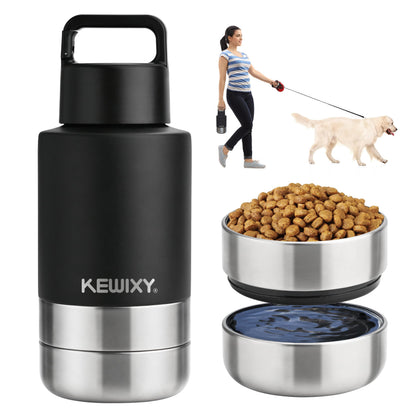 KEWIXY Insulated Dog Travel Water Bottle With Detachable Bowls, Ideal Gifts for Dog Lovers, Portable Water Bottle Dispenser, For Walking, Hiking, Camping, Outdoor (Black:Dogs Better, 32 Oz)