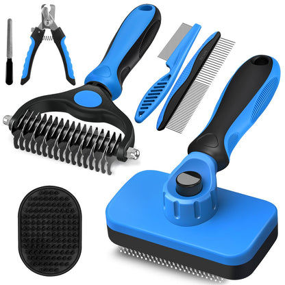 Professional 3PCS Self Cleaning Slicker Brush & Pet Grooming Rake & Flea Comb for Dogs,Cats and Horses | Double-Sided Dematting Comb & Skin Friendly Deshedding Grooming Tool | Pet Supplies