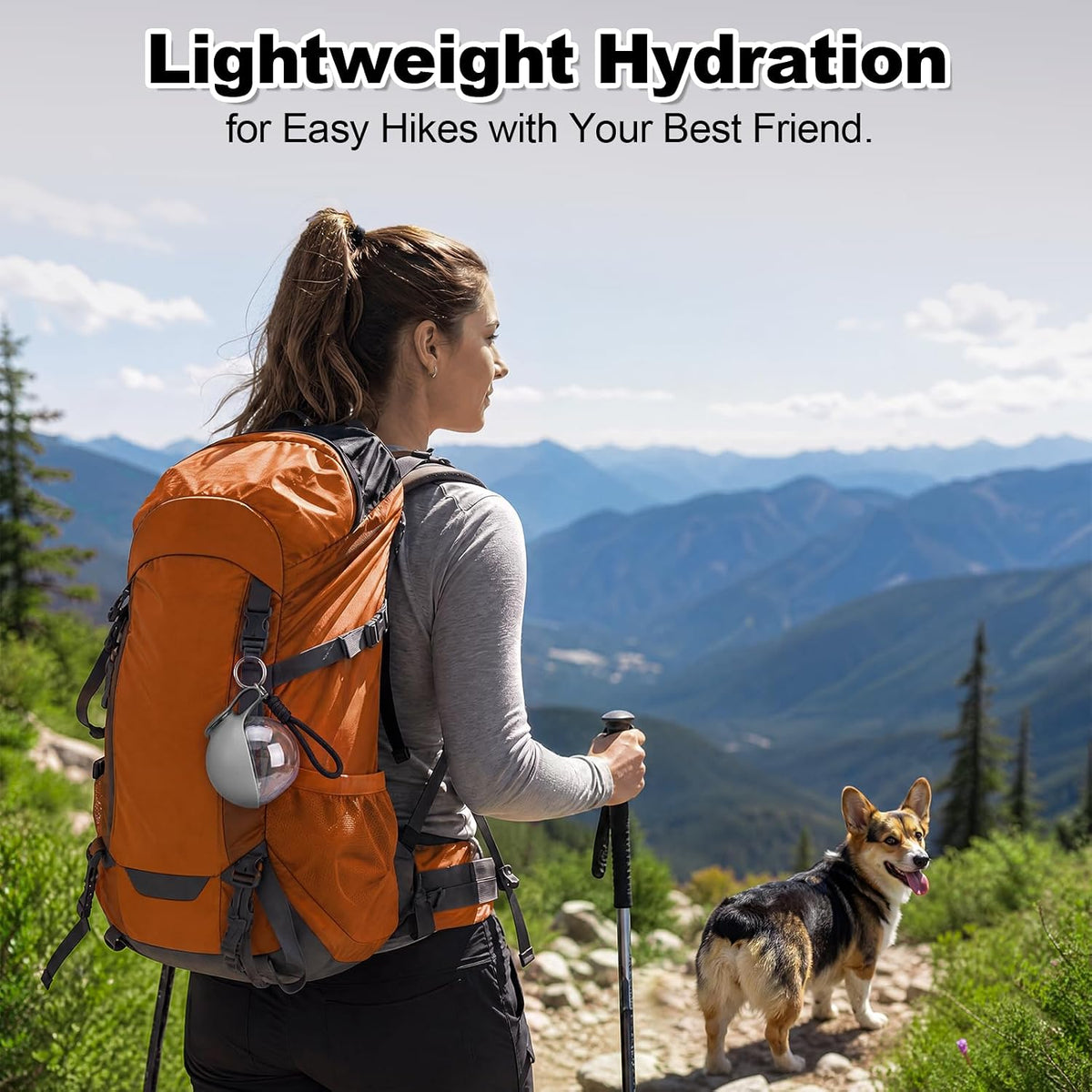 Portable Dog Water Bottle with Silicone Bowl, Travel Water Dispenser for Small Dogs, Walking and Hiking, Light Grey