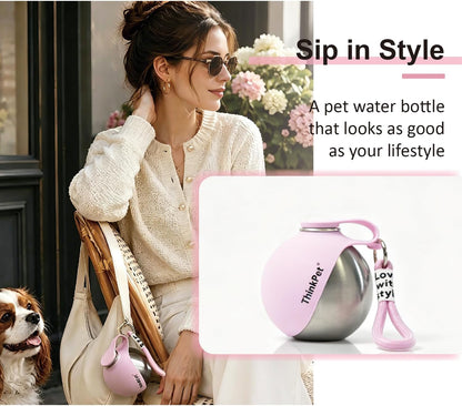 ThinkPet Leafsip 285ML Dog Water Bottle, Leak-Proof Portable, Pink