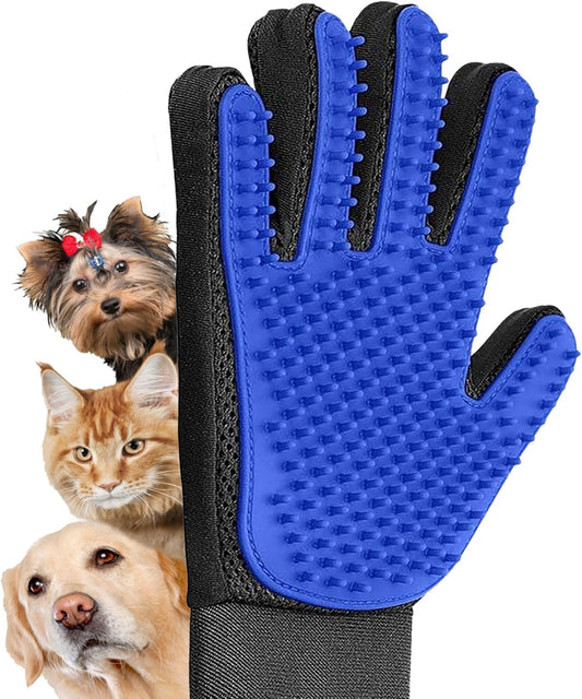 Upgraded Pet Hair Remover Gloves – Gentle Deshedding Brush Mitts for Dogs, Cats & Horses – Effective on Long & Short Hair – 1 Pair (Blue)