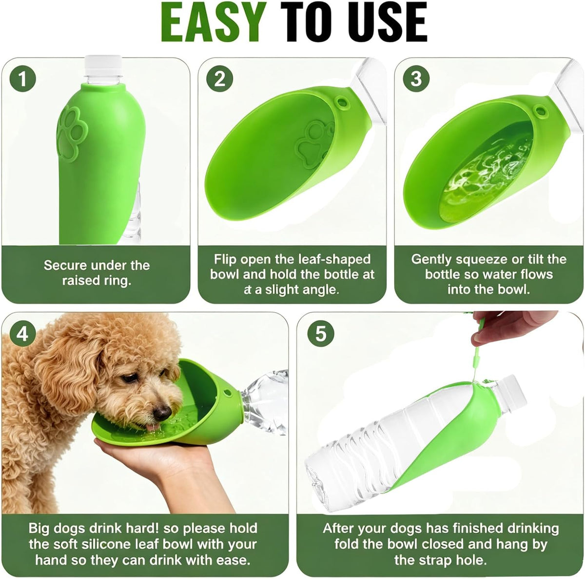 2Pcs Portable Dog Water Bottle Dispenser, Foldable Silicone Attachment