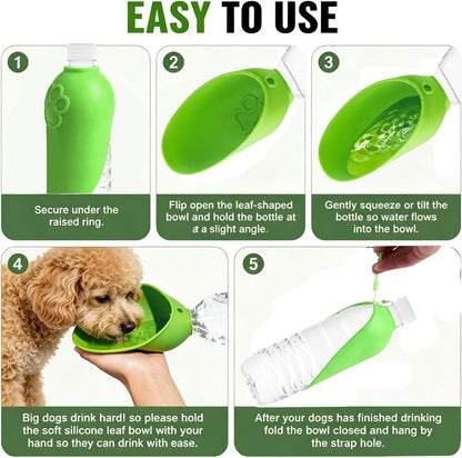 2Pcs Portable Dog Water Bottle Dispenser, Foldable Silicone Attachment