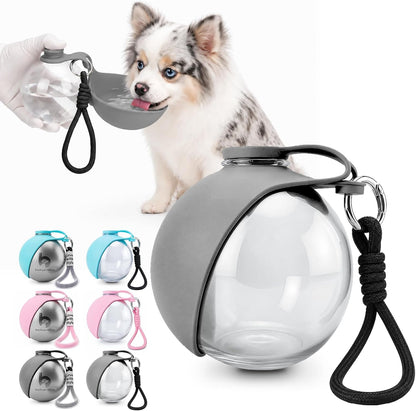 Portable Dog Water Bottle with Silicone Bowl, Travel Water Dispenser for Small Dogs, Walking and Hiking, Light Grey