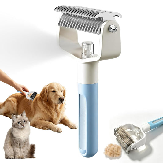 2-in-1 Dematting Comb for Cats & Dogs, Pet Grooming Brush with Spray