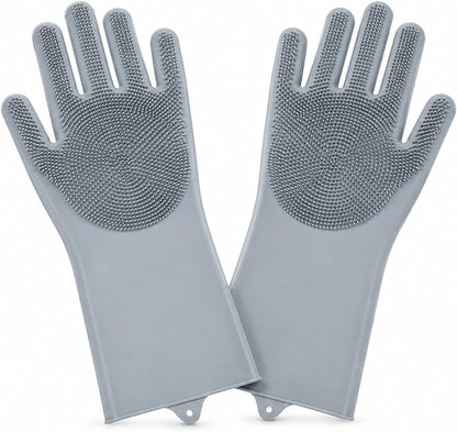 Silicone Cleaning Gloves,1 Pair Reusable Gloves Bristles for Dishwashing