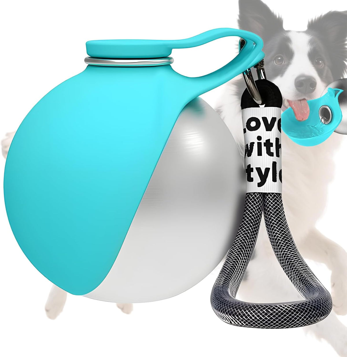 Dog Water Bottle Portable 2 in 1 Foldable Stainless Steel Bowl