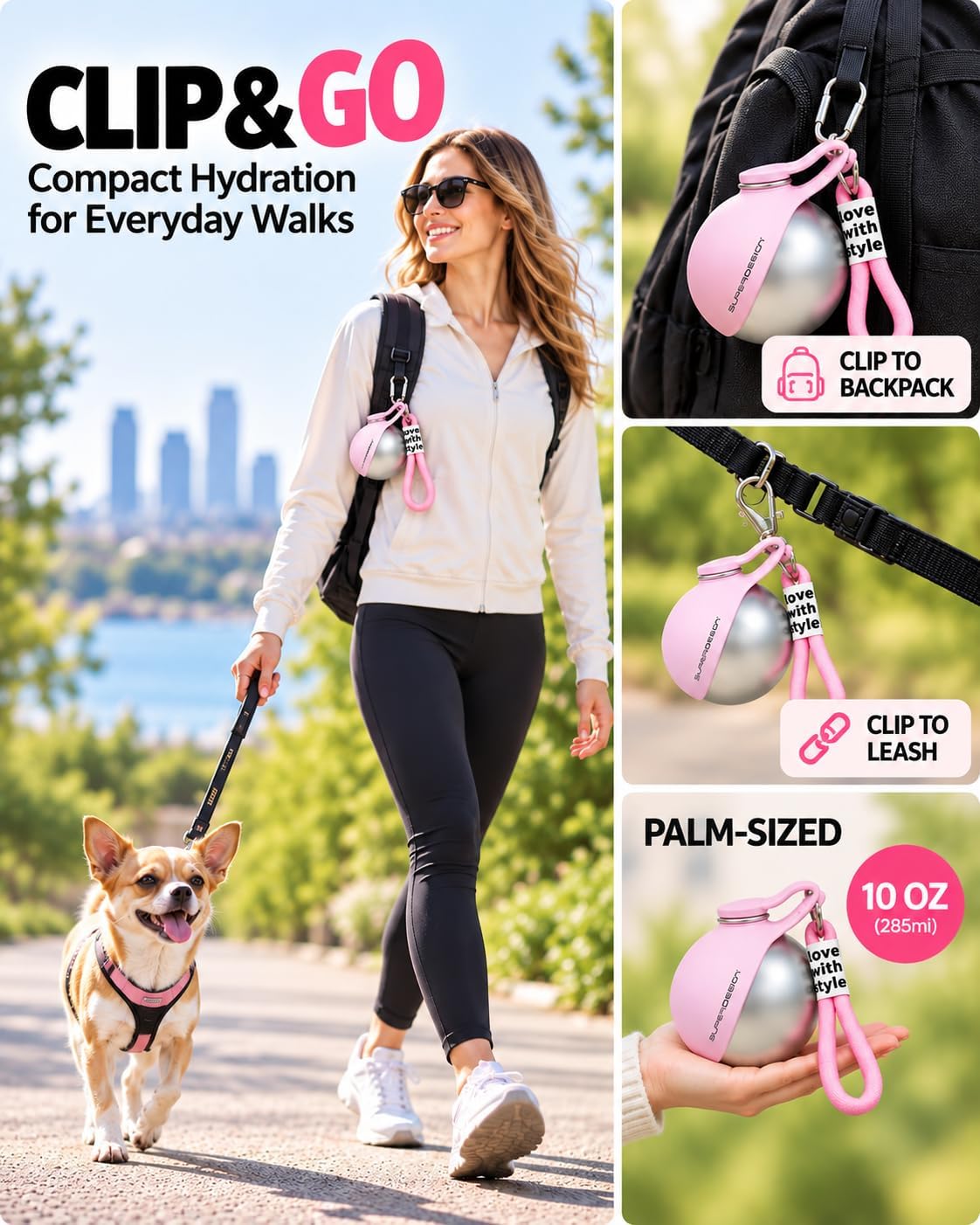 Portable Dog Water Bottle with Collapsible Bowl for Small Dogs & Puppy