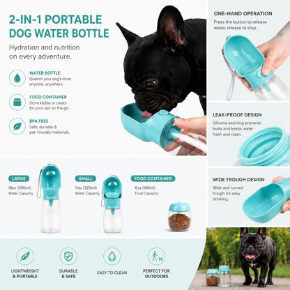 2-in-1 Dog Cat Portable Water & Food Travel Dispenser Bottle(Pink)
