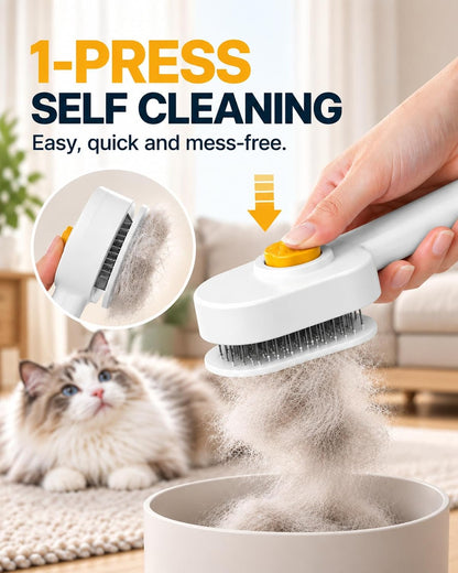 Self Cleaning Slicker Brush for Cats & Dogs, 1-Press Release Shedding Pet