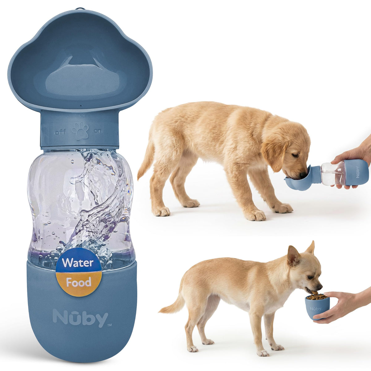 Nuby Dog Water Bottle, Portable Pet Travel Bottle, Water and Food Container for Dogs, Leak-Proof, Easy Carry Strap, Puppy Essentials, 10oz Water & 6.76oz Food Capacity, Lavender