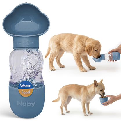 Nuby Dog Water Bottle, Portable Pet Travel Bottle, Water and Food Container for Dogs, Leak-Proof, Easy Carry Strap, Puppy Essentials, 10oz Water & 6.76oz Food Capacity, Lavender