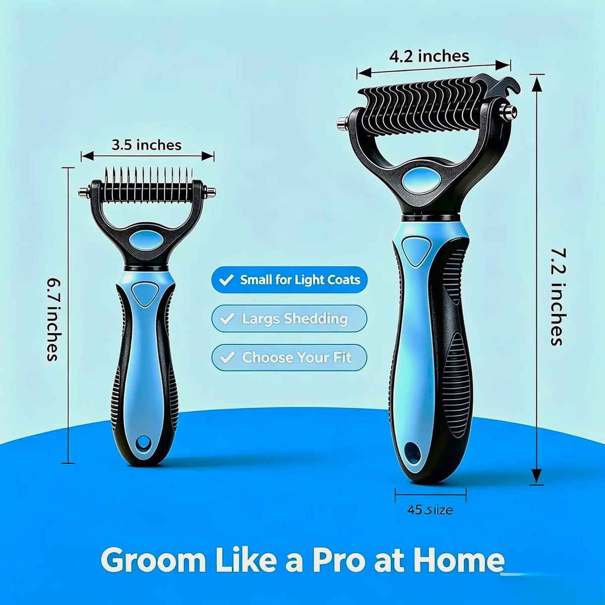 2-in-1 Dog & Cat Deshedding Brush, 17cm Long Stainless Steel Dog Rake Brush for Shedding, Pet Grooming Tool & Greyhound Comb for Mats, Tangles & Loose Undercoat, Non-Slip TPR Handle