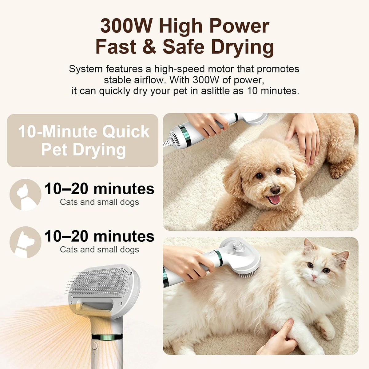 2-in-1 Pet Hair Dryer with Slicker Brush，Dog Cat Grooming Blow Dryer for Small Dogs and Cats