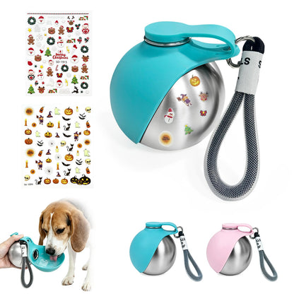 2 in 1 Portable Tumbler for Dogs,Portable Dog Water Ball（Pair with Halloween stickers DIY）,10Oz Stainless Steel Dog Water Bottle with Silicone Foldable Bowl,Portable Small Dog Water Bottle for Walking
