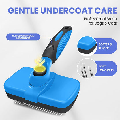 Cleaning Shedding Brush - Professional Pet Grooming Kit Skin Friendly Grooming Tool for Dogs, Cats, and Puppies, Deshedding and Hair Removal for Long/Short Haired Pets, Blue