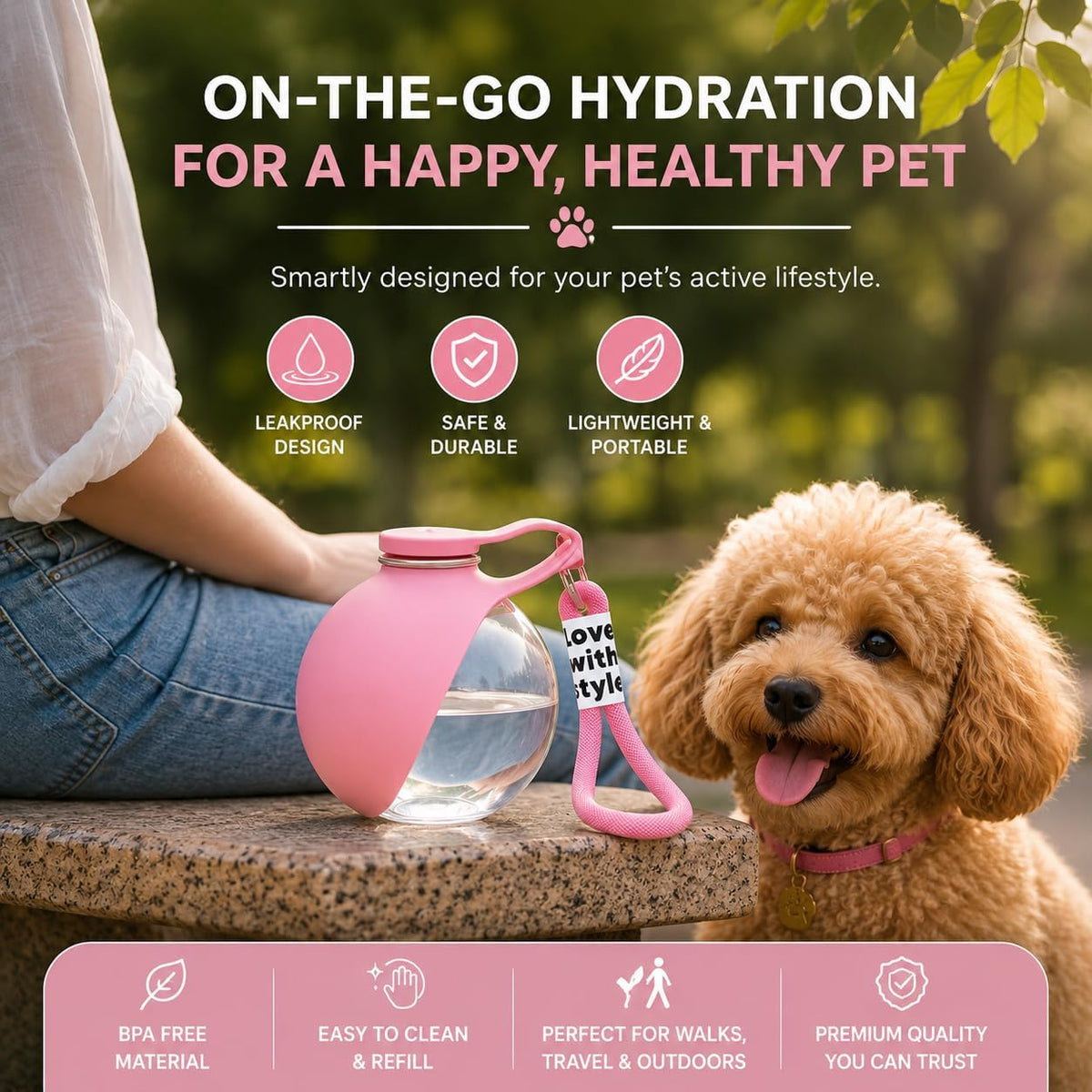 2-in-1 Portable Dog Water Bottle with Bowl, 10oz