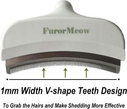 Pet Deshedding Tool with Curve Blade, Cat Grooming Brush, Tight V-shaped Teeth Shedding Comb for Cats and Dogs (White, Large)