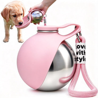 2-in-1 Foldable Silicone Dog Water Bottle, 9.6oz Stainless Steel