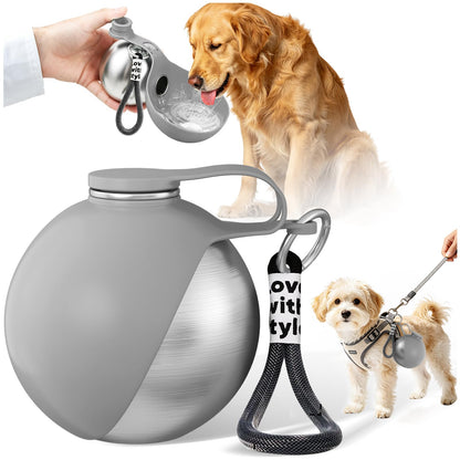 2 in 1 Dog Water Bottle with Bowl, 10oz Stainless Steel - Blue