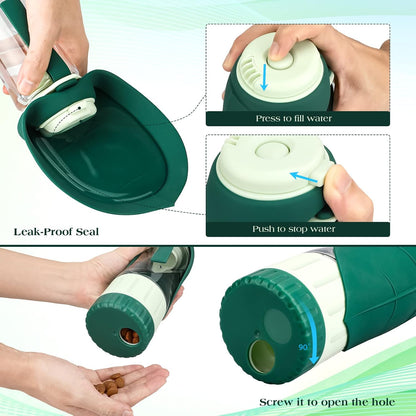 TIOVERY Upgraded Dog Water Bottle, Portable Dog Cat Puppy Pet Water Dispenser Feeder with Drinking Cup and Food Container Leak Proof for Outdoor Walking, Travel, Hiking 12OZ