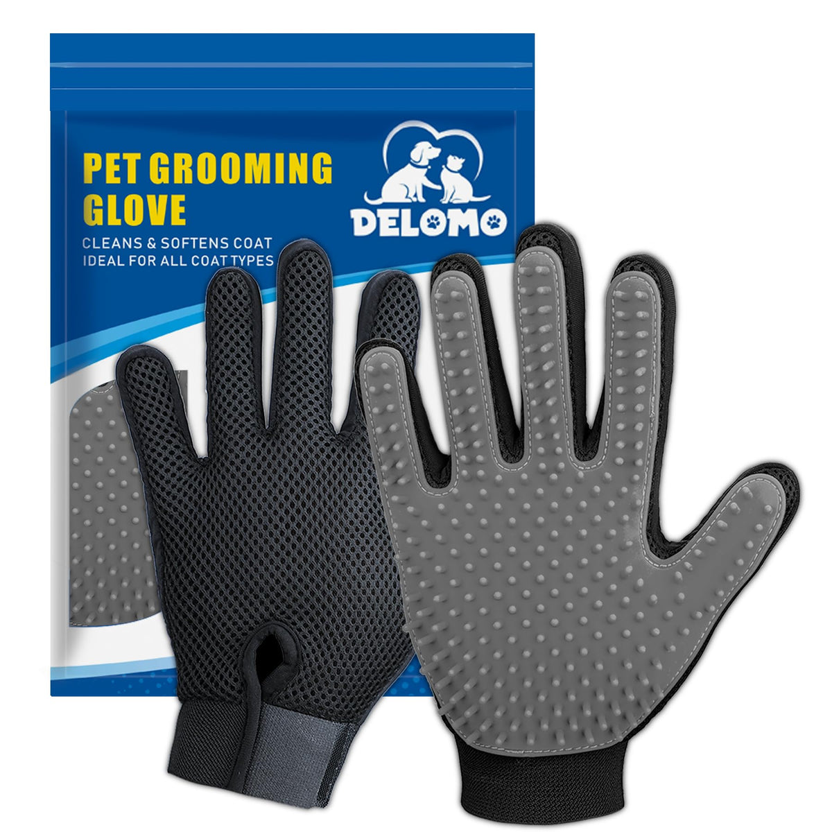 Pet Hair Removal Glove with 255 Silicone Tips for Dogs & Cats,1 Pair Purple