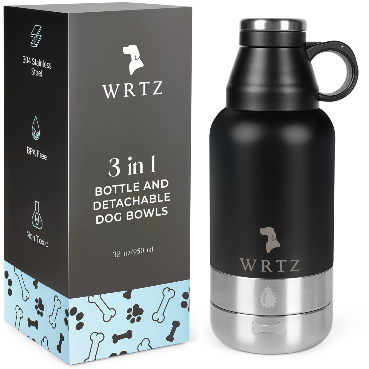 Portable Dog Water Bottle with 2 Removable Water Bowls for Dogs – Leak-Proof Insulated Stainless Steel Dog Water Bottle – Travel Accessories for Dogs - 32oz - Lavender