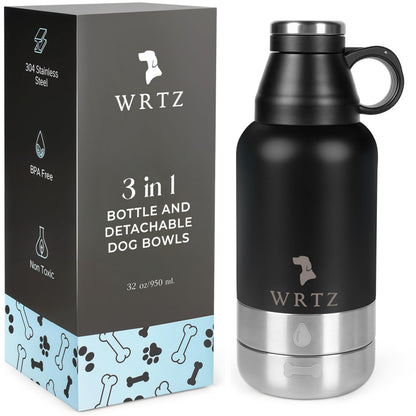 Portable Dog Water Bottle with 2 Removable Water Bowls for Dogs – Leak-Proof Insulated Stainless Steel Dog Water Bottle – Travel Accessories for Dogs - 32oz - Lavender