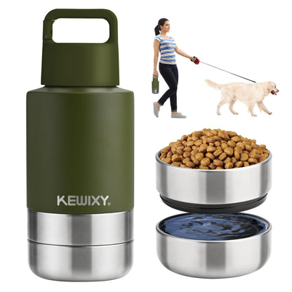 KEWIXY Insulated Dog Travel Water Bottle With Detachable Bowls, Ideal Gifts for Dog Lovers, Portable Water Bottle Dispenser, For Walking, Hiking, Camping, Outdoor (Black:Dogs Better, 32 Oz)
