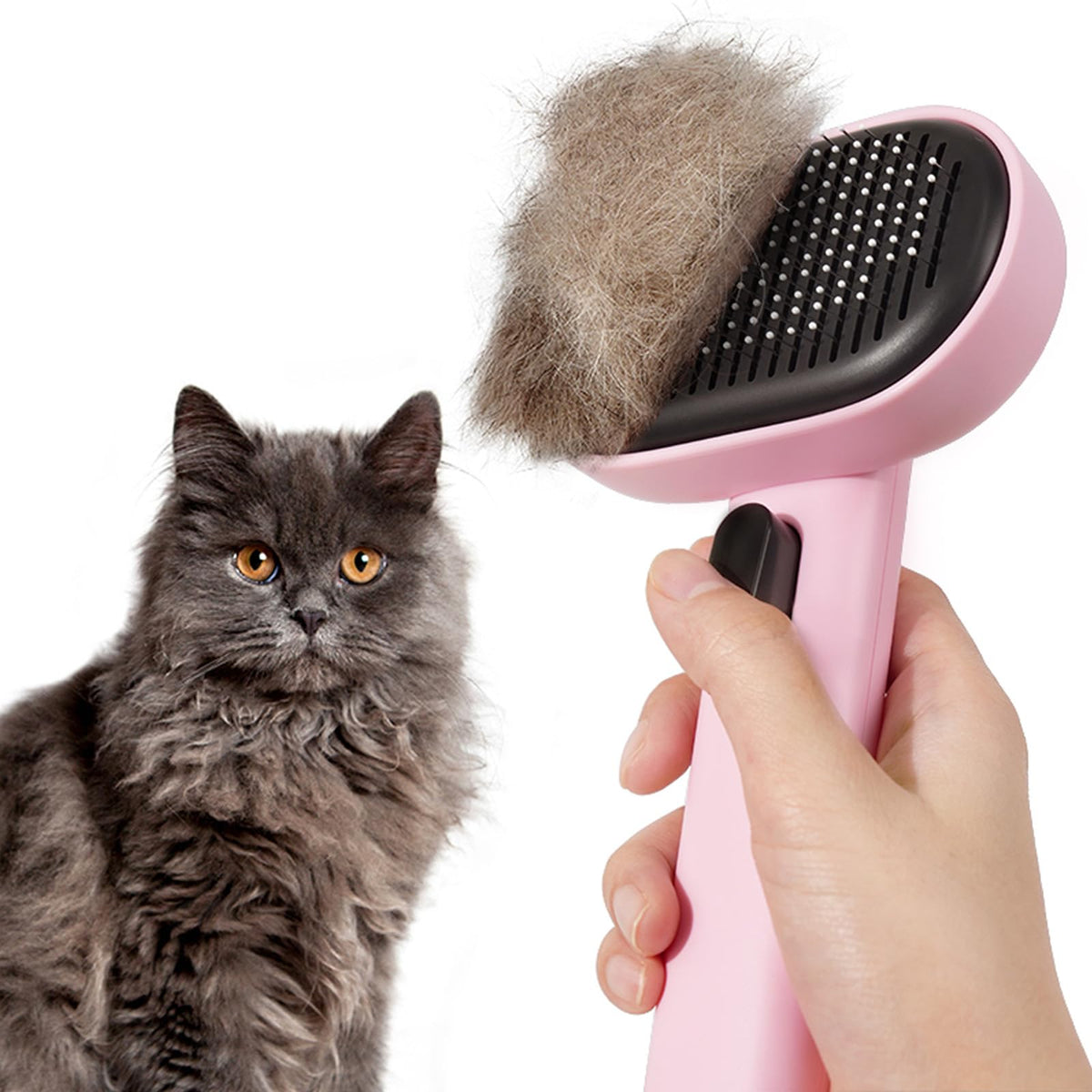 aumuca Skin Friendly Self-Cleaning Slicker Brush for Dogs & Cats, Gentle Pet Grooming Tool for Shedding & Deshedding, Efficient Hair Remover for Long & Short Haired Pets