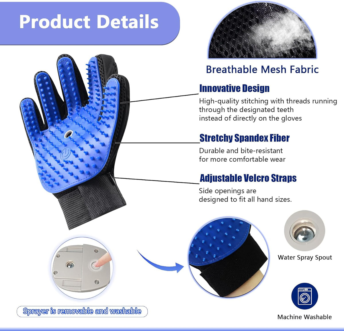 Pet Steam Grooming Gloves, Cat Grooming Steam Gloves, Dog Washing Gloves, Pet Grooming Gloves for Dogs & Cats, Deshedding Steam Brush, Dog Hair Remover Massage Glove