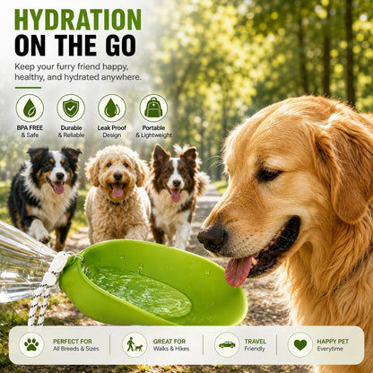 Dog Water Bottle Attachment, 2 Pack Foldable Silicone Pet Water Bowl, Fits Most 26mm+ Water Bottles, Portable Dog Drinking Bowl for Walking, Hiking, Camping & Travel