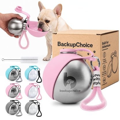 Portable Dog Water Bottle with Silicone Bowl, Travel Water Dispenser for Small Dogs, Walking and Hiking, Light Grey