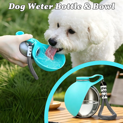 Dog Water Bottle Portable 2 in 1 Foldable Stainless Steel Bowl