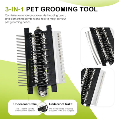 3-IN-1 Pet Brush for Deshedding and Grooming Tool (Green)