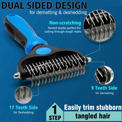 3PCS Dog Grooming Brush - Dog Brush for Shedding Massaging Bathing - Double Sided Shedding, Dematting Undercoat Rake - Self Cleaning Slicker Comb for Dogs and Cats with Long or Short Coats