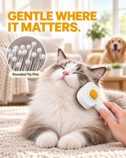 Self Cleaning Slicker Brush for Cats & Dogs, 1-Press Release Shedding Pet