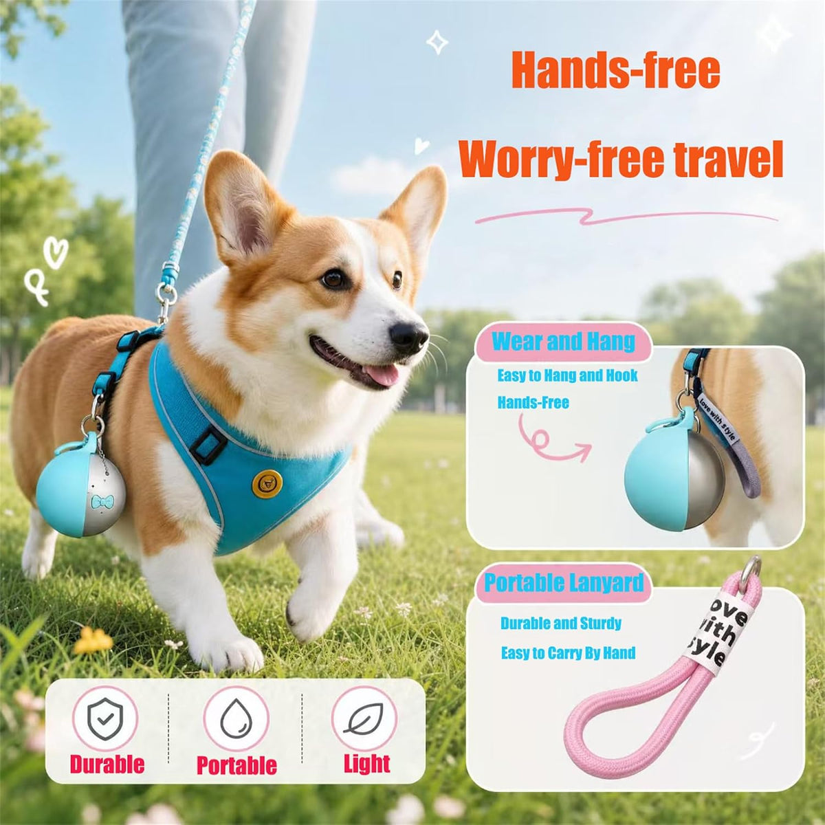 Portable Dog Water Bowl, Stainless Steel Insulated and Leak-Proof