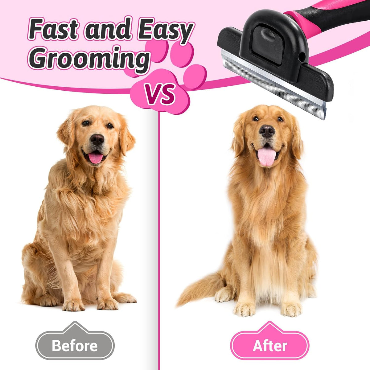 MIU COLOR Long Hair Pet Grooming Brush for Medium & Large Dogs & Cats,Pink