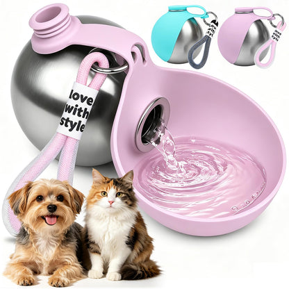 2 in 1 Portable Dog Water Bottle 10oz Pet Water Dispenser with Bowl, Pink