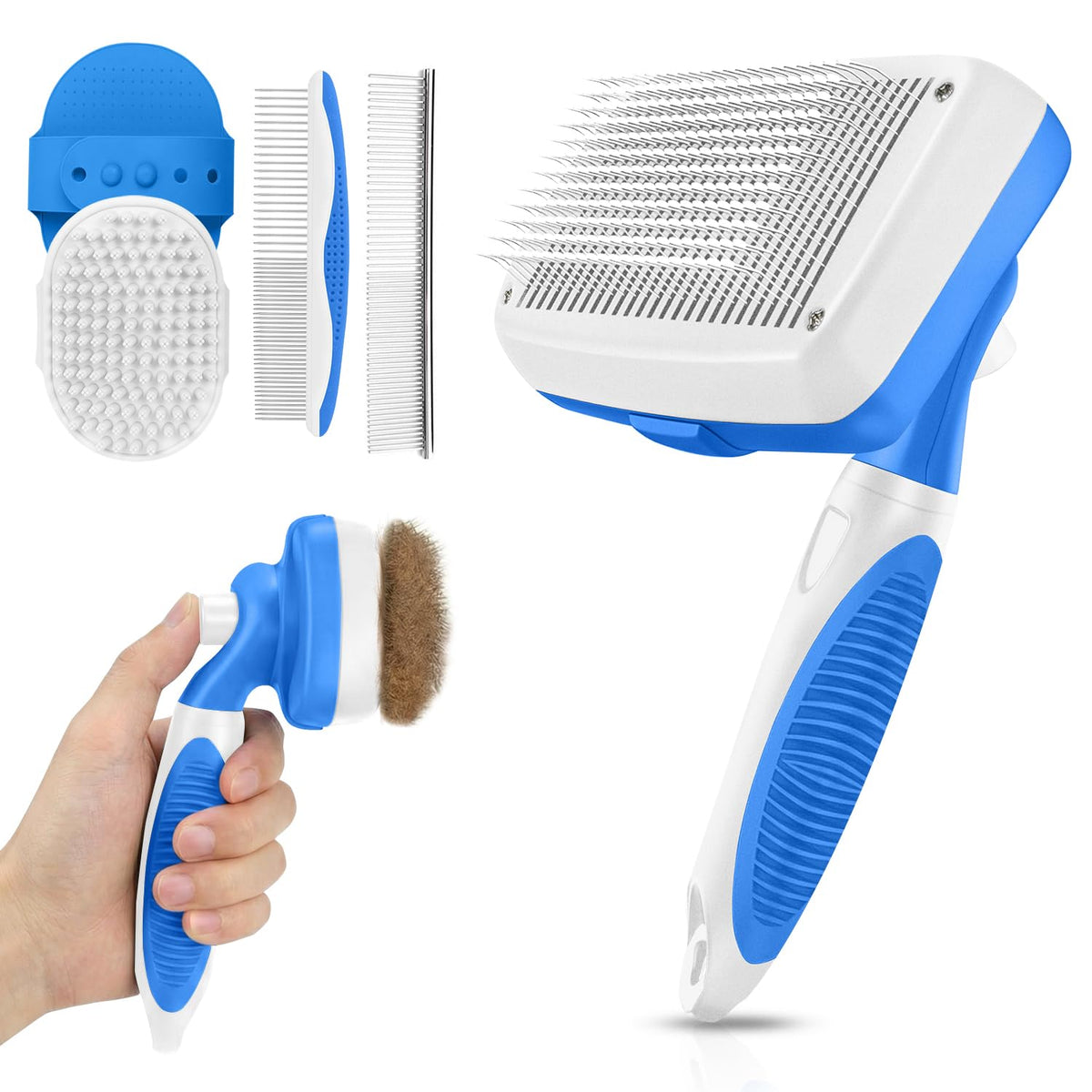 Cleaning Shedding Brush - Professional Pet Grooming Kit Skin Friendly Grooming Tool for Dogs, Cats, and Puppies, Deshedding and Hair Removal for Long/Short Haired Pets, Blue